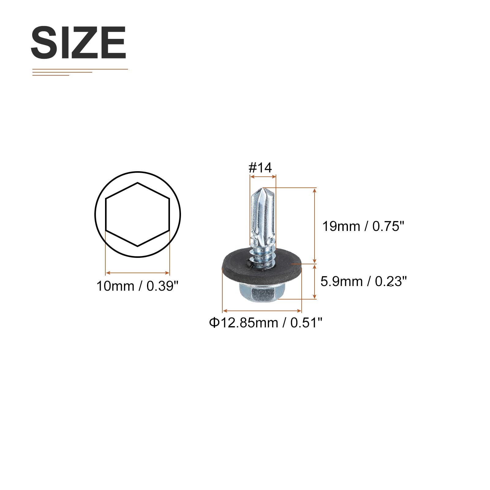 DTGN #14x3/4" Hex Washer Head Self Drilling Screws with EPDM Washer - 25Pack - Good for Metal - Carbon Steel Self Tapping Metal Sheet Screws with Rubber Washer - Image 2
