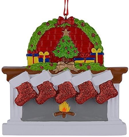 Adorno familiar 2024 Adorno de medias para chimenea Adorno de Navidad personalizado para familia de 5 Decoración de árbol de Navidad 2024, regalo