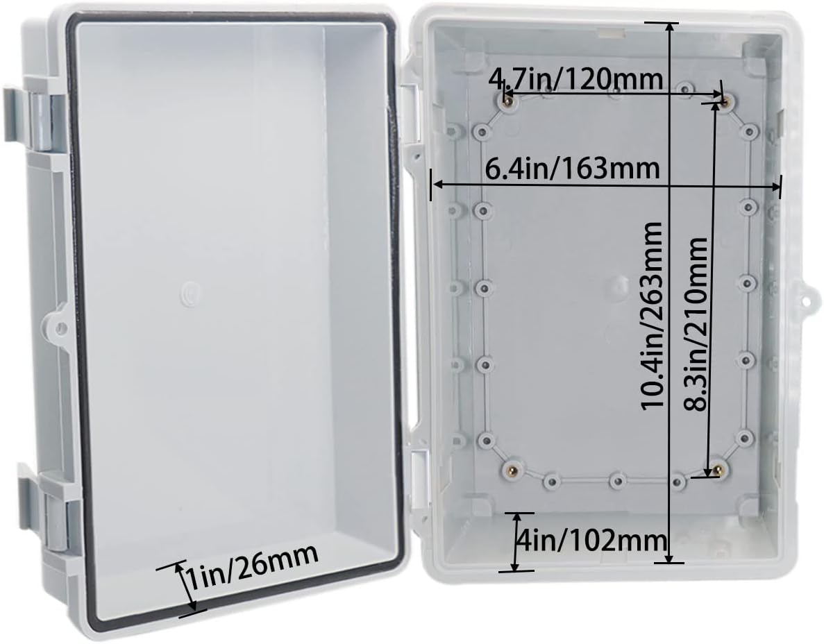 Waterproof Outdoor Electrical Box Junction Box Weatherproof IP67 ABS Plastic Enclosure Switch Router Project Box with Mounting Plate with Wall Bracket 2 Cable Glands Grey 11.4"x7.5"x5.5"