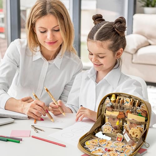 Image of Cute Capy Pencil Case - Capy Stationery Gift Set, Kawaii Cartoon School Supplies Kit with 11 Compartments Pen Pouch, Sticky Note, Clip, Brooch, Keychain, Sticker for Kids Student Office