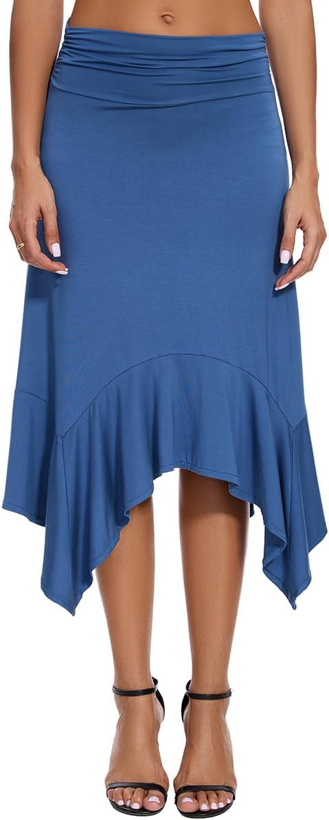 Women's Asymmetrical Midi Skirt Soft Handkerchief Flowy Swing Skirt - Image 4
