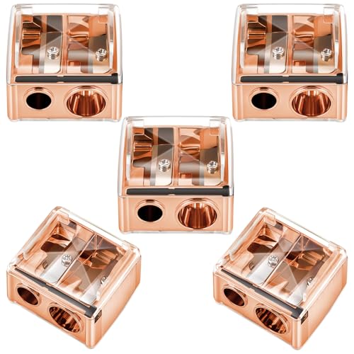 Chuangdi 5 Pack Makeup Pencil Sharpener Plastic Lip Liner Pencil Eyeliner Sharpener Cosmetic Manual Tools for Eyeliner(Rose Gold,Classic)