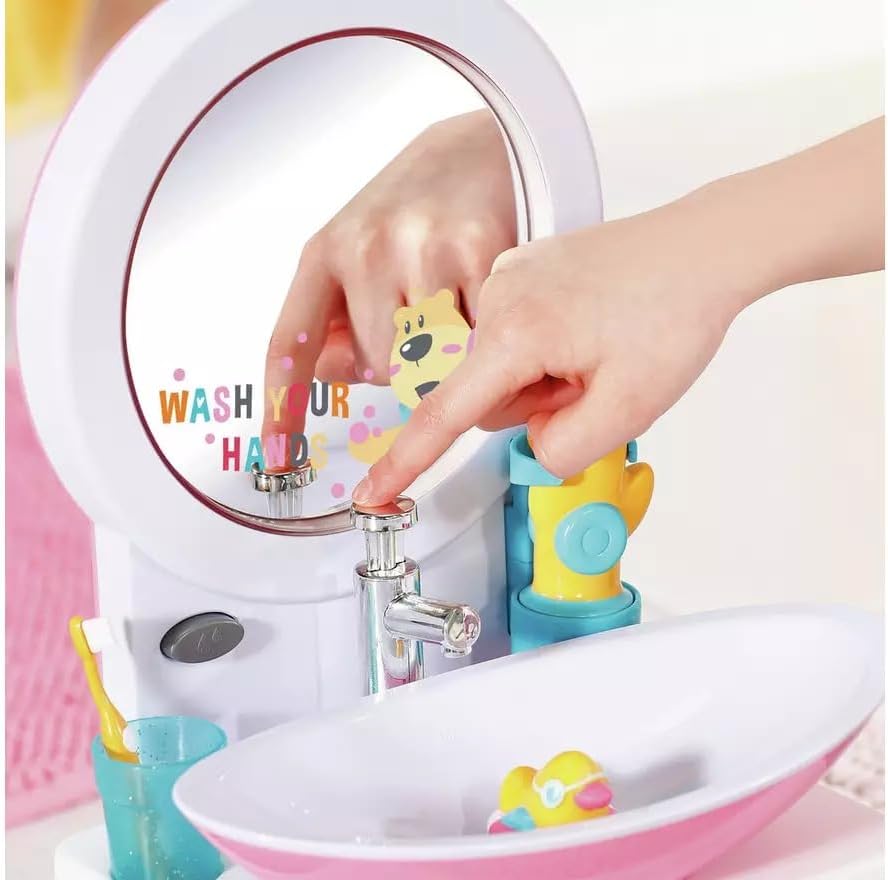 BABY born washbasin - Interactive doll sink with light and sound function - High-quality doll accessories - Includes toothbrush, toothbrush cup, soap dispenser and towel