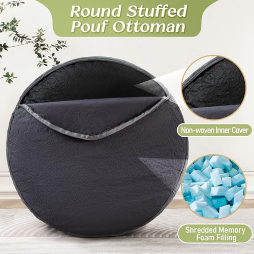 AMCATON Round Corduroy Ottoman Foot Rest Pouf for Living Room Couch - Soft Plush Shredded Foam Filled Hassock Stool, Comfy Footstool - Thumbnail 5