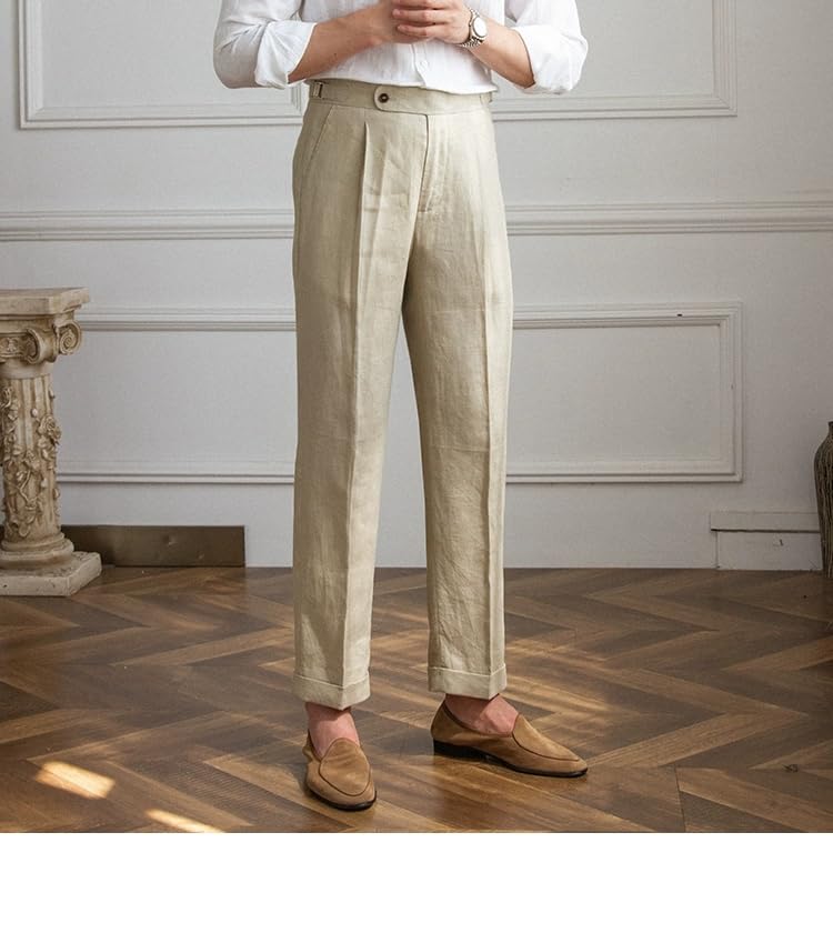 Men's Flat Front Linen Blend Dress Pant, Regular Fit, Lightweight Summer2