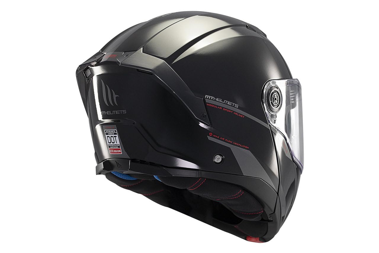 MT Helmets Atom 2 SV, Casco moto Modular Flip-Up, Visor Solar Retráctil, Interior Lavable, Preparado Intercomunicador UCS, Bloqueo frontal, Visor con posición Ventilación, Homologado ECE 22.06 & DOT