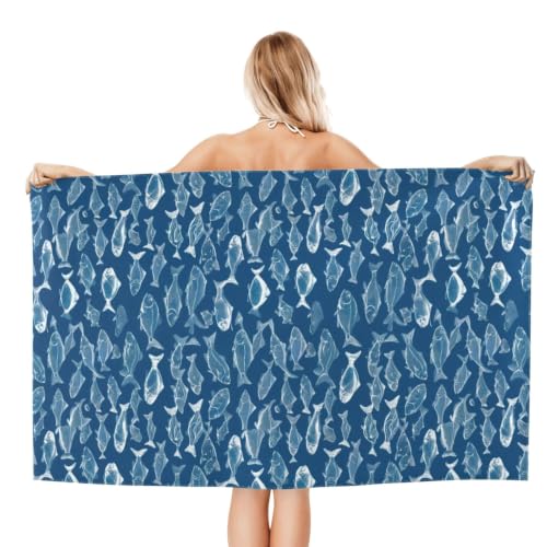 Toalla de playa cómoda con estampado de peces y secado rápido 3