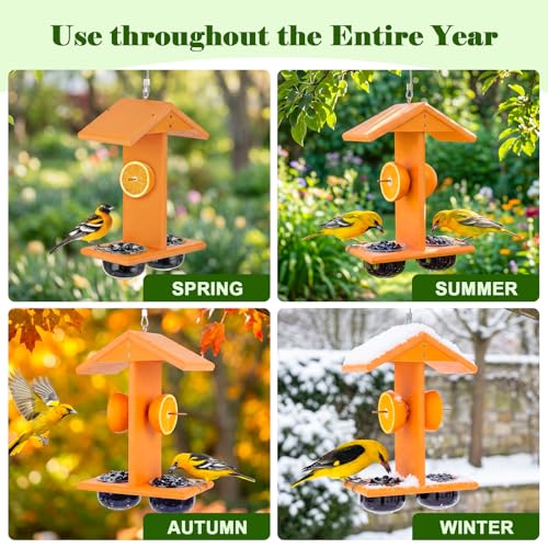 Gbekery Oriole Feeders for Outdoors Hanging,All-in-One Recycled Plastic Oriole Feeder with Two Removable Glass Cups Jelly or Jam, Fruit, Nectar or Seed for Orioles,Orange,1 Pack by Gbekery - Used condition - Image 6