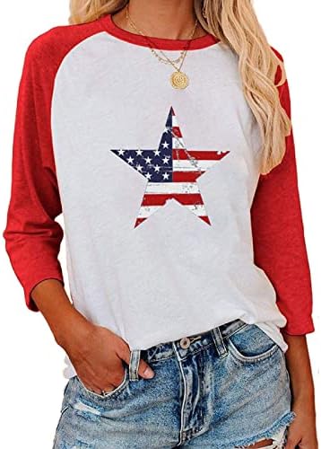 Freedom Patriotic Tshirts Tops for Women Casual Summer 3/4 Sleeve Comfy Colors T Shirts 4th of July Blouse