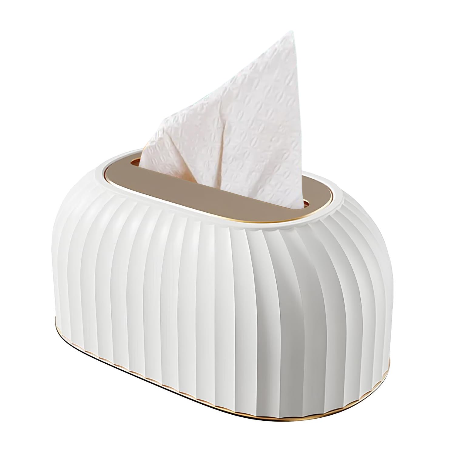 oddpod™ Streak Tissue Box Holder with Automatic Spring/Desktop Facial Paper Towel Dispenser for Office, Home, Restaurants, cafes, Hotels & Hospitals - Pearl White