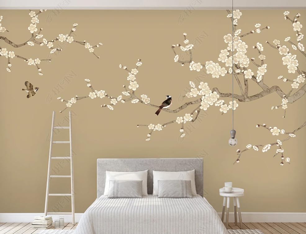 Papier peint intissé fleur oiseau pour masquer un mur abîmé de chambre