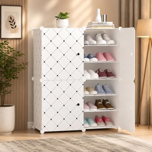 Image of RYUGA Shoe Rack for Home Plastic, 6 Door Portable Shoes Rack with Dustproof Door for Heels /Slippers /Boots, DIY Multi-Purpose Kitchen Mats for Floor (4-Door-12-Layer-A6, 4-Door-12-Layer-A6)
