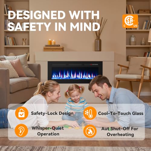 Image of Tehanld 42 inch Ultra-Thin Electric Fireplace Heater, Recessed Wall Mounted