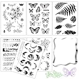 TOTSUN 6Pcs Silicone Clear Stamps, 6 Patterns Rubber Stamps for Crafting with 1Pcs Clear Stamping Block for Scrapbooking DIY Crafts Card Making Decoration