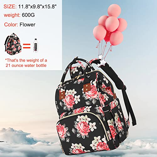 Habopet Diaper Bag Backpack Multi-Function Baby Bag With Large Capacity And Insulated Pockets Diaper Backpack Organizer Bag For Mom/Dad, Flower #TOP1