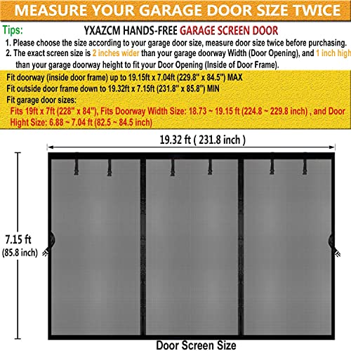 Image of Magnetic Garage Door Screen 19x7ft for 2 3 Car, Doors Durable Fiberglass Heavy Duty Mesh Magnetic Net, Pets Friendly Retractable for Carport Garage Patio Porch (Black, 19x7ft)
