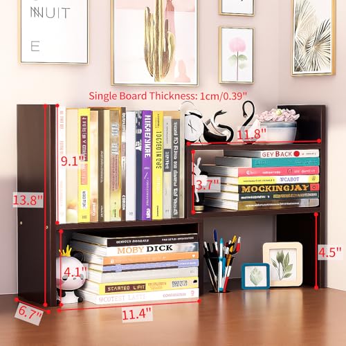 Image of Desktop Shelf Organizer, Adjustable Wood Office Storage Rack, Counter Display Small Bookshelf for Home /Office /School(Dark Walnut)