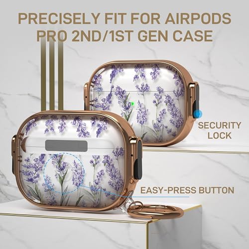 Image of Maxjoy for AirPods Pro 2nd /1st Generation Case with Lock, Clear AirPods Pro 2 Case Lock Protective Hard AirPod Pro Cover for Women with Keychain for Airpod Pro (2023 /2022 /2019), Flower