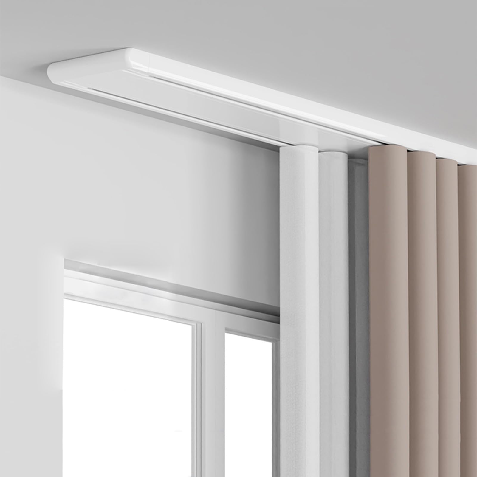 Vqwqv White Ceiling Curtain Conjoined Double Track Black/White/Gray Aluminum Curtain Pole Rail For Window Room Divider Livingroom Bedroom Shower Rods(,420Cm(3 * 140Cm))