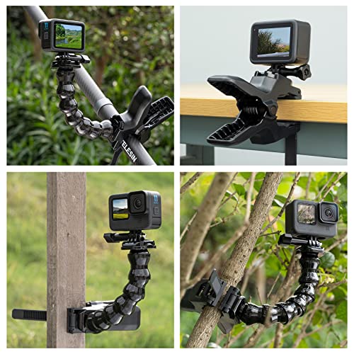 Telesin Jaws Flex Super Clamp Mount Gooseneck Desk Table Stroller Gym Vlog Video Light Extension Holder Attachment For Gopro Max Mini Hero 11 10 9 8 7 6 5, Insta360 X2 X3, Dji Action 2 3 Accessories #TOP5