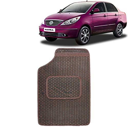 Image of Kingsway Dotted Design Car Floor Foot Mats Universal Fit for Tata Manza, Model Year : 2009-2016, Water and Dustproof, Color Brown, Set of 5 Pieces