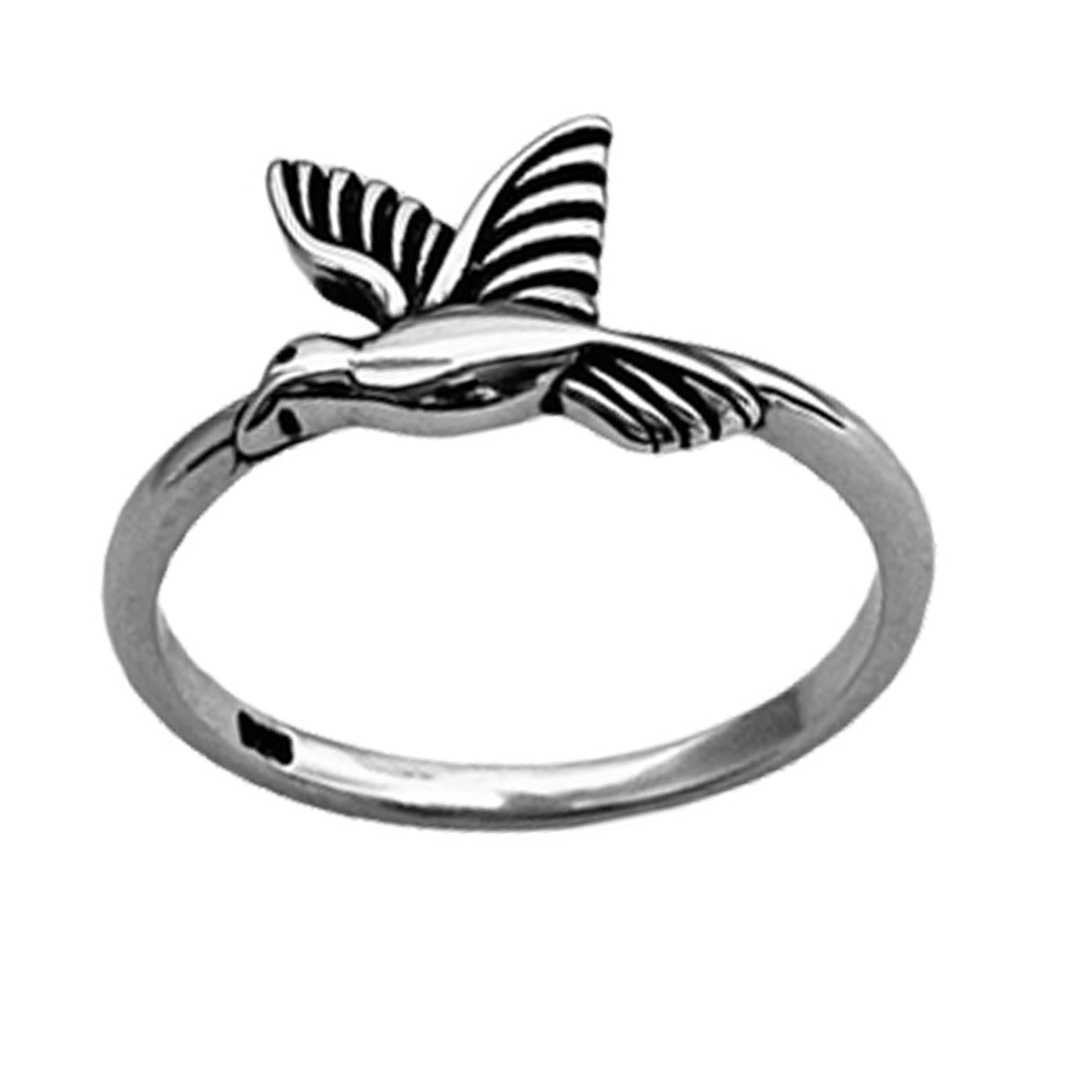 Sólido anillo de pájaro pequeño de plata de ley 925, anillo hecho a mano único, anillo de animal, anillo de paloma, anillo bohemio bohemio, anillo de espíritu, anillo minimalista