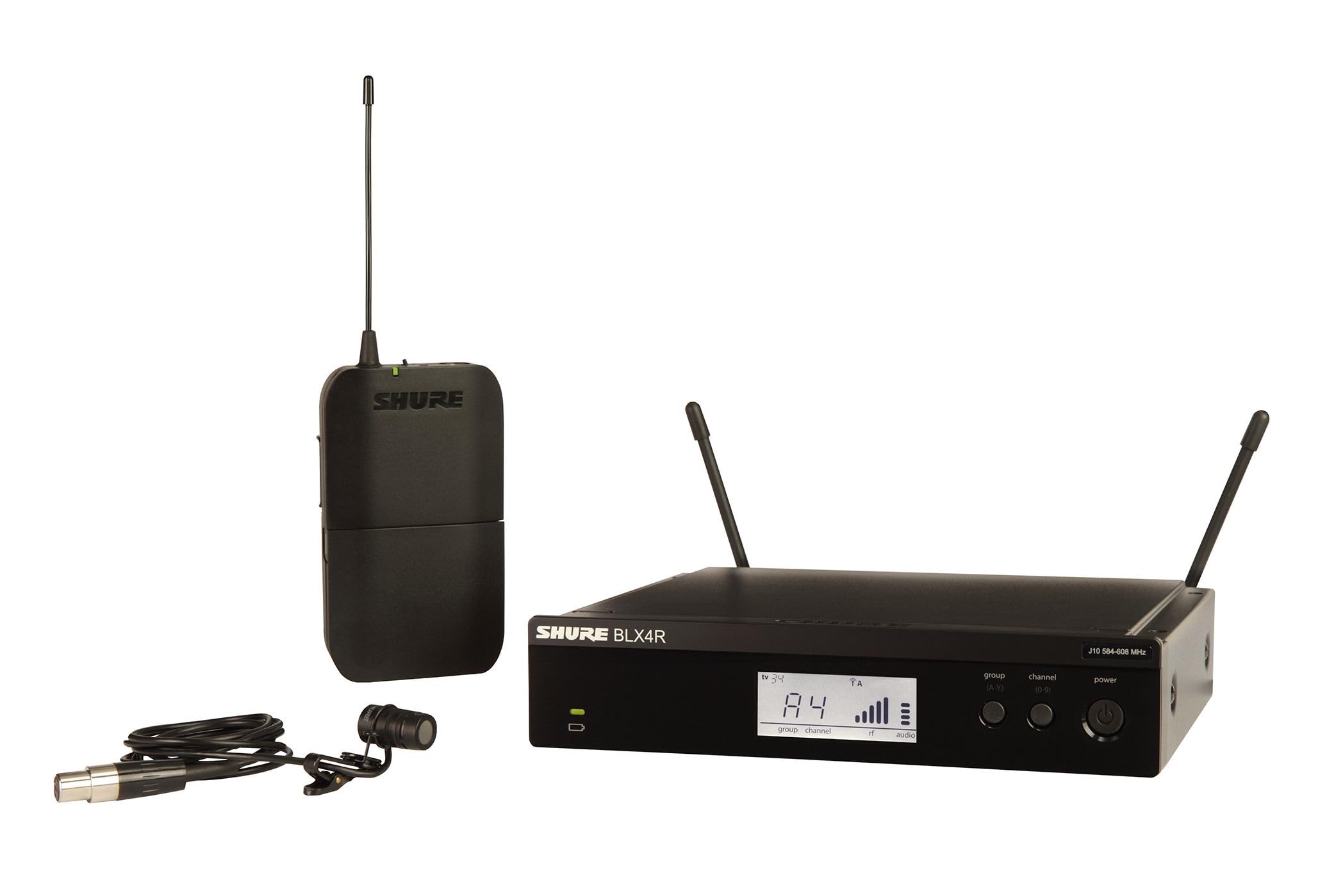 Shure BLX14R/W85 UHF Wireless Microphone System, 14-Hour Battery Life, 300 ft Range, WL185 Lavalier Mic, Single Channel Rack Mount Receiver