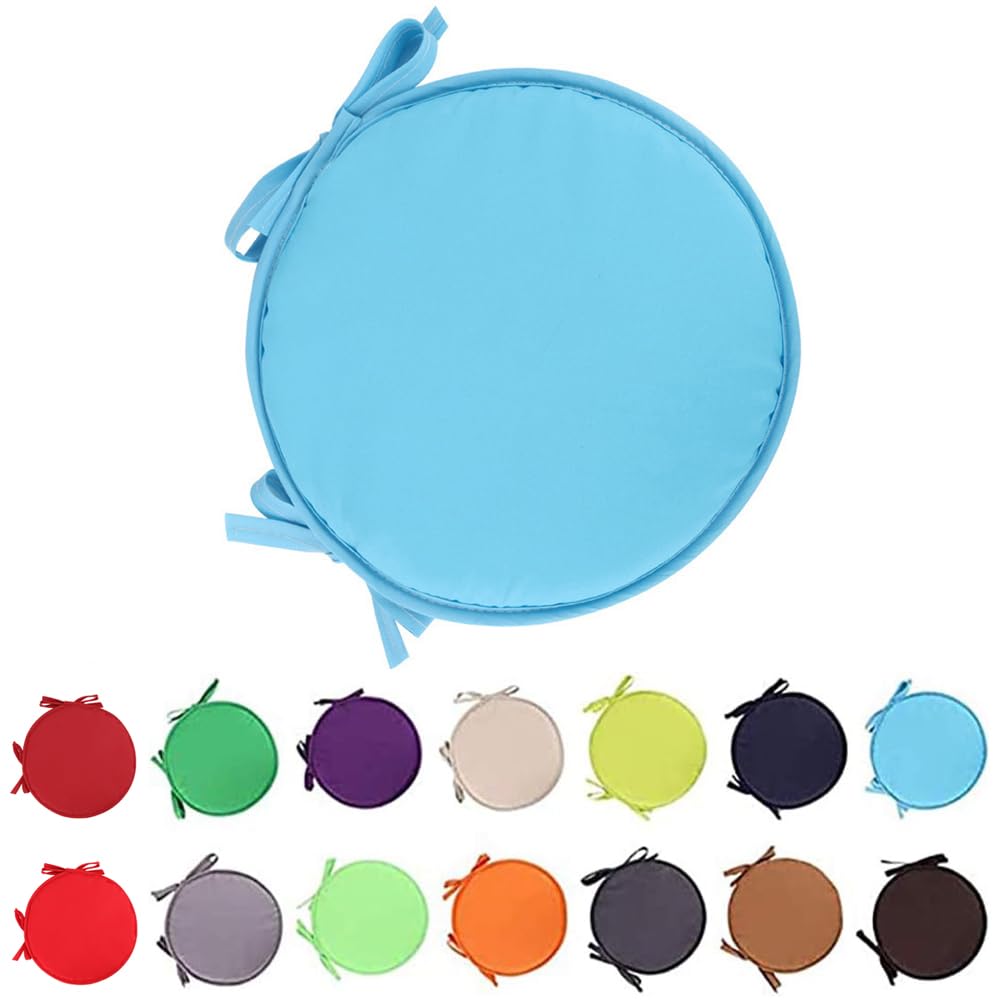 YUURO 2 Pack Indoor/Outdoor Chair Pads with Ties,12"/15" Round Seat Cushions Garden Patio Home Cushions,Non-Slip Stool Seat Pad (Blue,15inch)