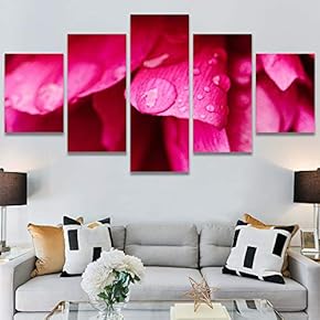 SIGNWIN 5 Panel Canvas Wall Art Pink Petal...