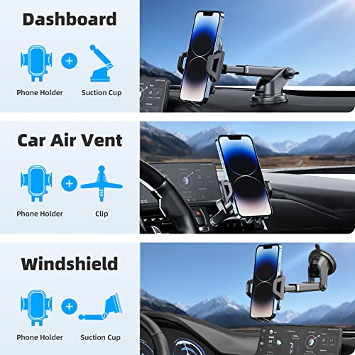 Phone Mount For Car [ Off-Road Level & Stable Hook ] Car Phone Holder Mount Windshield Dashboard Air Vent Universal Hands-Free Automobile Mounts Cell Phone Holder Fit For Iphone Smartphones #TOP1