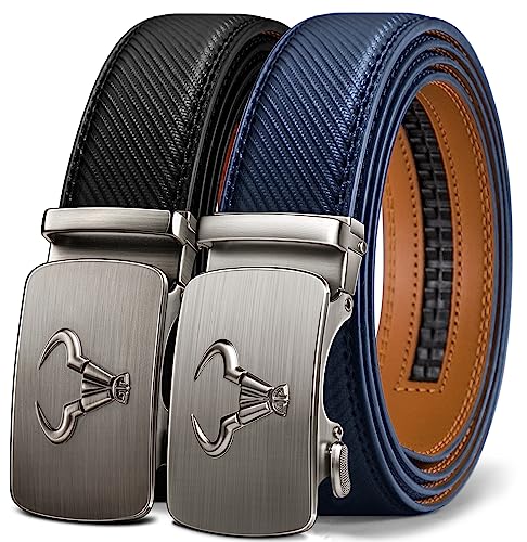 Image of BULLIANT Men belt 2Pack,Leather Ratchet Belt for Gift Men Dress Casual Jeans 1 3 /8 inch,Cut for Fit