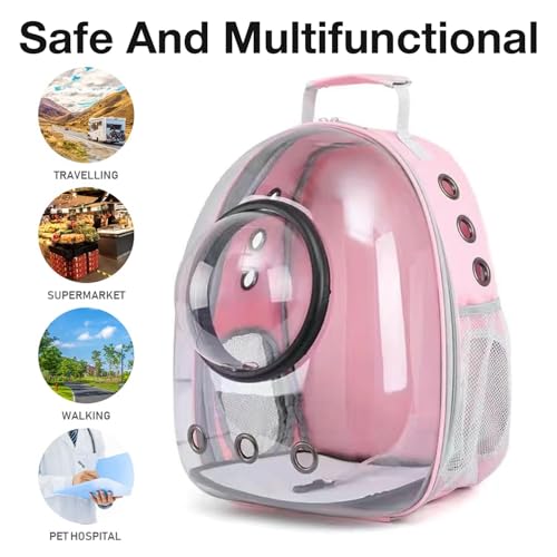 Image of Cat Carrier Backpack | Breathable Travel Bag for Cats & Small Pets | Portable Pet Backpack with Mesh Windows, Safety Zippers & Padded Straps | Ideal for Hiking, Travel & Vet Visits (Pink)