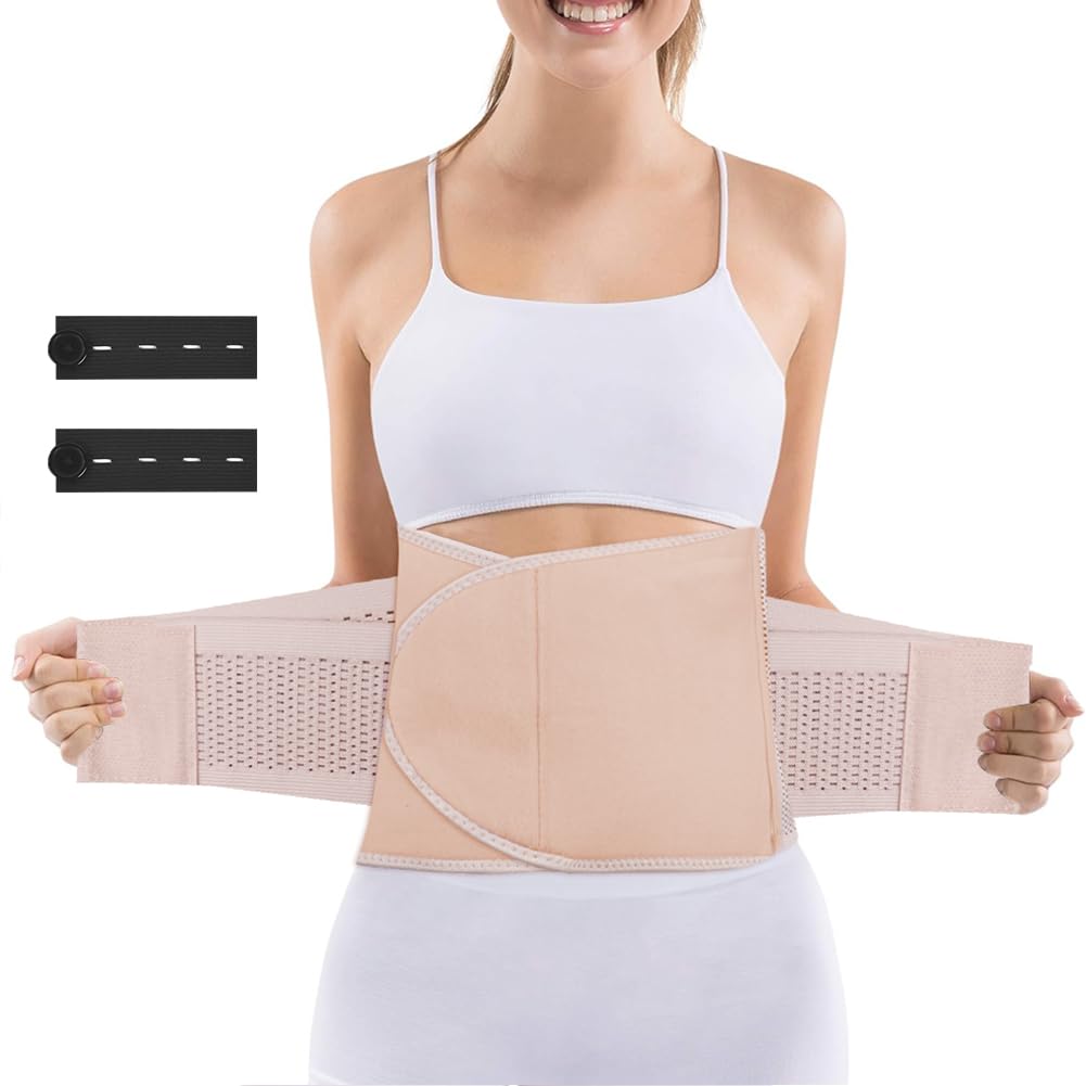 ACWOO Fascia Post Parto Cintura, Guaina Post Parto con 2PCS Estensori Elastici, Regolabile Cintura Addominale con 2 Supporto Per la Schiena, Traspirante Cintura Shapewear per Recupero Postparto
