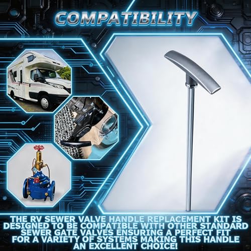 Image of RV Dump Valve Handle 9 inch & 6 inch, RV Waste Valve Handle Replacement, RV Waste Valve Extension Tube Kit,Includes Connecting Rod Tube, Aluminum Head and Black Head Gate Valve, 1 Pack