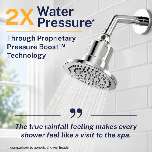 Image of Gillian Filtered Shower Head for Hard Water - High Pressure Metal Showerhead Filter For Hair and Skin with Genuine KDF-55 - Removes Toxic Chemicals, Chlorine and Heavy Metals, Chrome