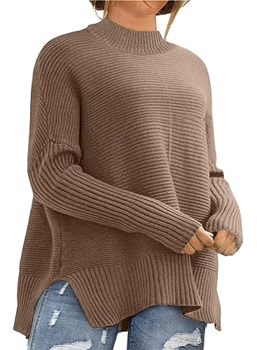 Eytino Womens Plus Size Sweaters Long Sleeve Crew Neck Split Hem Casual Oversized Ribbed Knit Tunic Pullover Tops(1X-5X)