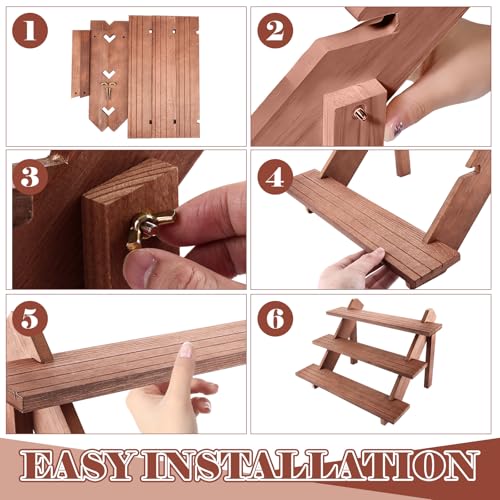 AKOLAFE 2 Stück 3-Stufig Display Ständer Treppe Holz 39x30x24cm Ohrring Display Riser mit Nut Schmuckständer aus Holz Braun für Kunsthandwerk, Figuren, Schmuck, Lippenstift, Nagellack