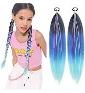 LACE PLUS Ponytail Extensions with Elastic Tie, Rainbow Braid Ponytail Synthetic Straight Pony Ta...