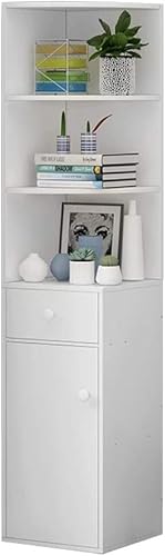 HomeSailing - Estantería esquinera de madera con cajones y 3 estantes, para sala de estar, estanterías de alto y delgado, aparador para dormitorio