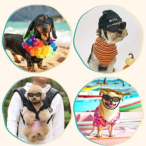 Pawaboo Dog Sunglasses, Small Dog Goggles with Adjustable Band, Waterproof Windproof Snowproof Cool Glasses for Puppy and Cat, Black