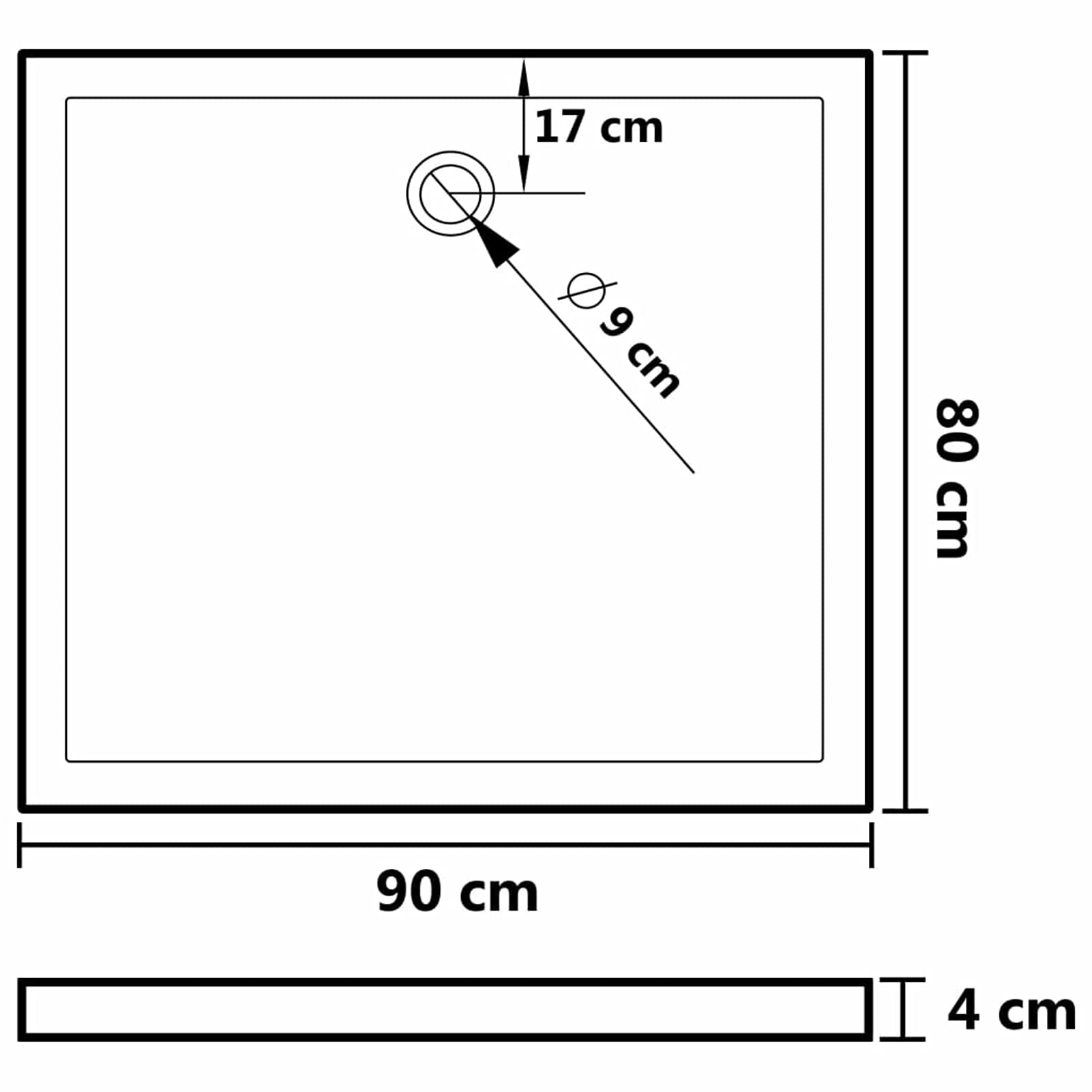 Plato de Ducha Rectangular Blanco ABS 80x90 cm Inodoro Completo Cabina Ducha