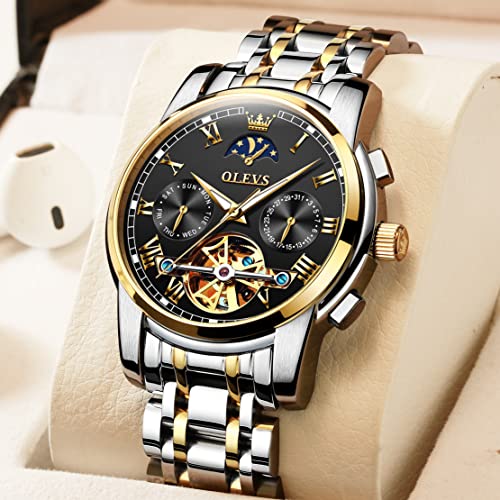 Image of OLEVS Mens Automatic Watches Skeleton Mechanical Self Winding Luxury Fashion Dress Wrist Watch Luminous Waterproof