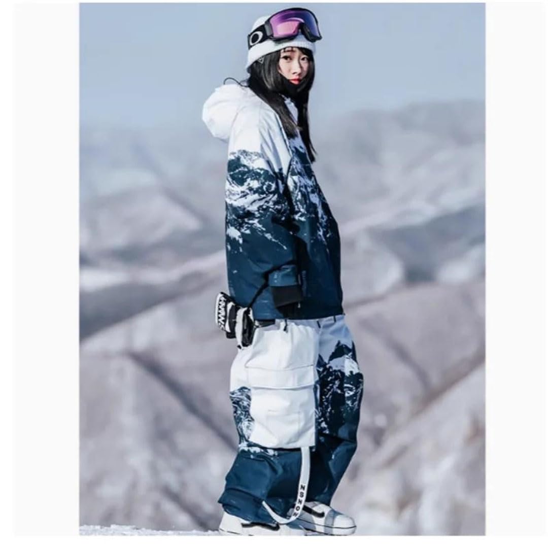 Tuta da sci da donna con cappuccio oversize giacca da sci snowboard per abbigliamento esterno blu M, Blu, M