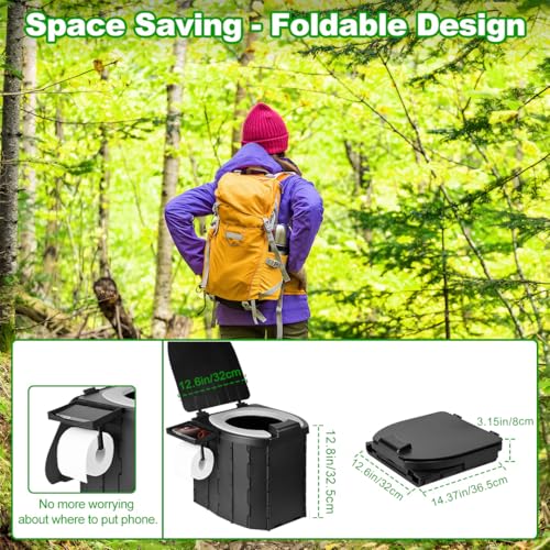 Image of Portable Toilet, Camping Toilet with Lid, Portable Travel Folding Toilet with Bags, Suitable for Camping, Hiking, Car Travel,Truck, RV, Boating, Road Trips, Beach