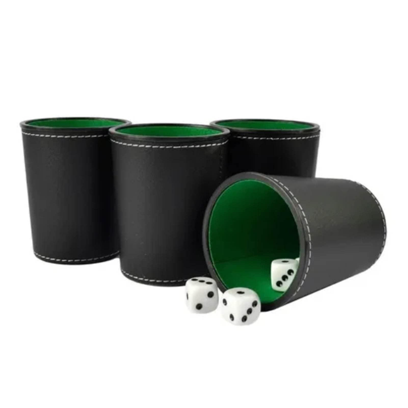 HERCHR 5Pcs Set di Tazze per Dadi in Pelle PU Fodera in Feltro Agitatore Silenzioso con 20 Dadi a Punti Scatola Nera Agitante per Yahtzee Farkle Bar Giochi di Dadi per Feste