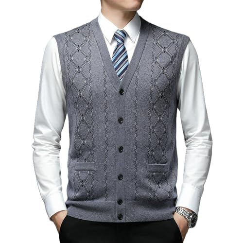 Cardigan sans manches pour homme en tricot jacquard d'automne hiver chic