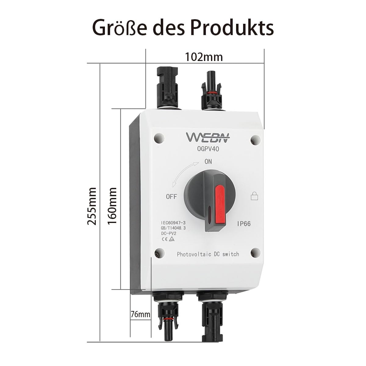 DC Schutzschalter IP66 wasserdicht, 32A, 1200V, Gleichstrom-Trennschalter&Leistungsschalter für Photovoltaik Stringboxen in Solarenergiesystemen…