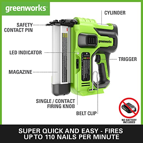 Greenworks GD24BN Cordless Brad Nailer, 110 Nail Capacity, 110pcs/min for 20-50mm 18GA Nails WITHOUT 24V Battery & Charger, 3 Year Guarantee 2 Greenworks GD24BN Cordless Brad Nailer, 110 Nail Capacity, 110pcs/min for 20-50mm 18GA Nails WITHOUT 24V Battery & Charger, 3 Year Guarantee - Image 2