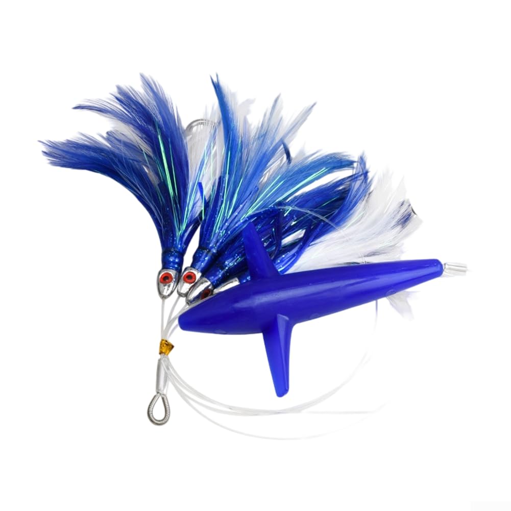 6 esche da pesca a traina, con piume, per tonno, marlin, mahi, forma bionica