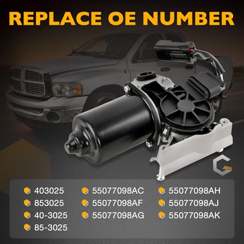 Image of Front Windshield Wiper Motor Compatible with Dodge Ram 1500 2500 3500 4500 5500 3.7L 5.7L 5.9L 6.7L 8.0L 8.3L, 5 Pin Windshield Linkage Wiper Motor Replace 55077098AC 55077098AF 55077098AJ